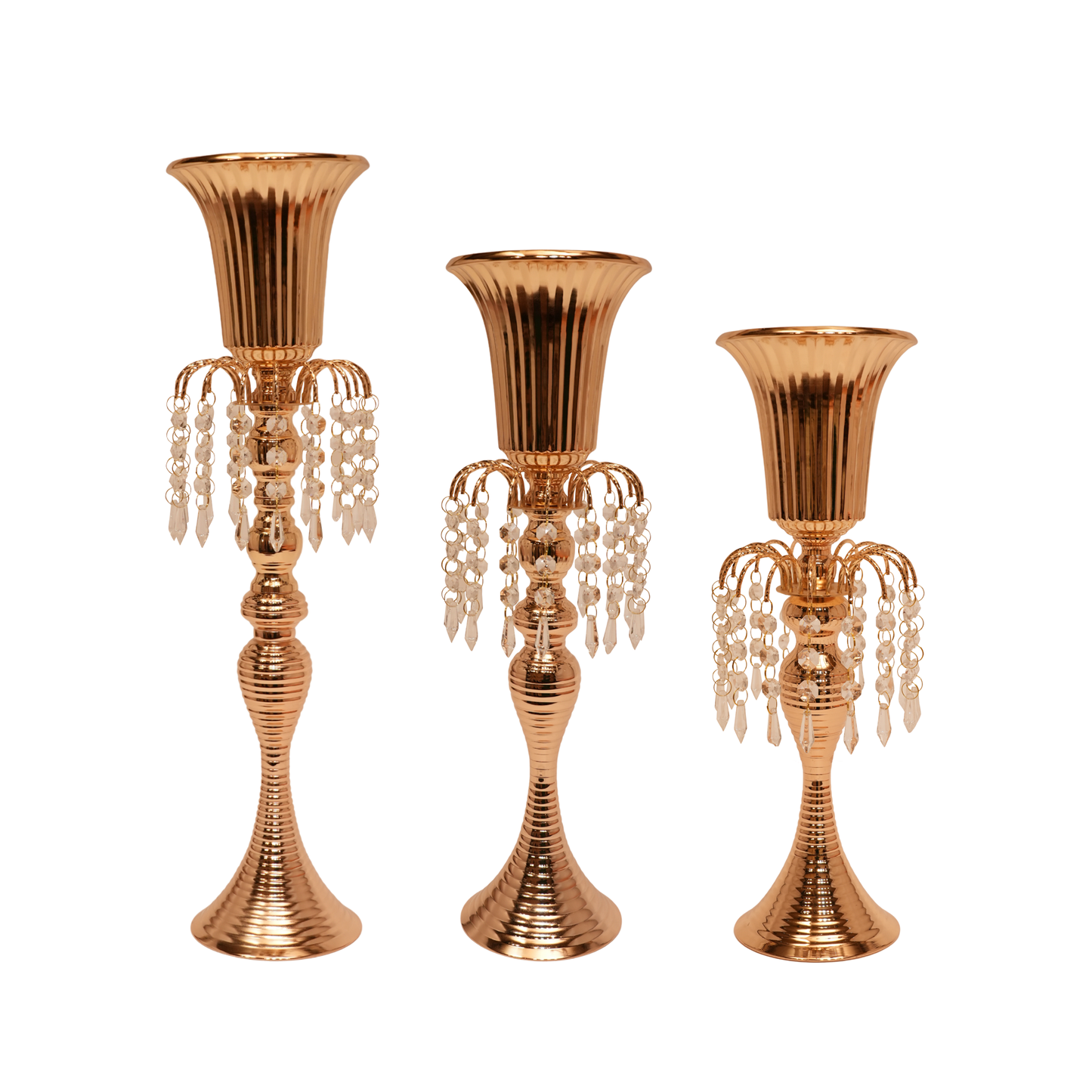 Crystal Charm Trumpet Vase Stand - Set of 3