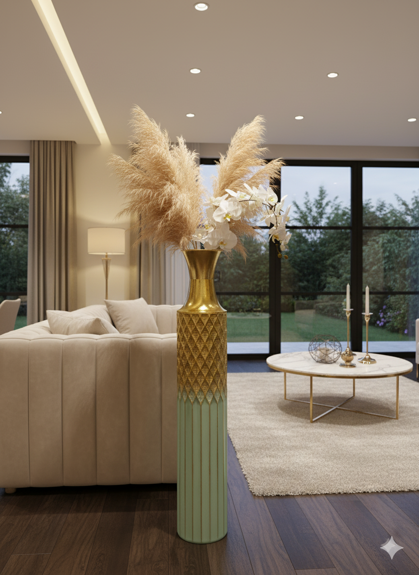 Modern Regal Diamond Vase – Mint & Gold