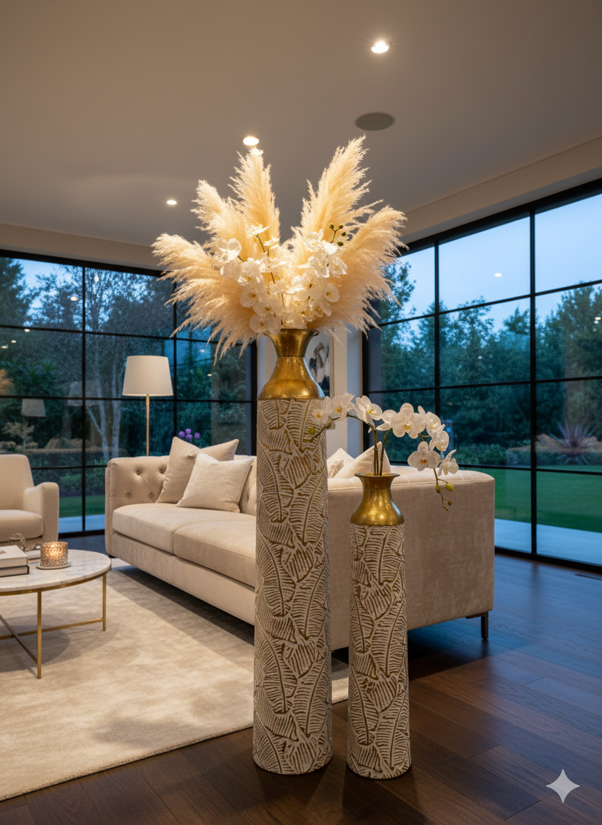 Regal Leaf Embossed Decorative Floor Vase