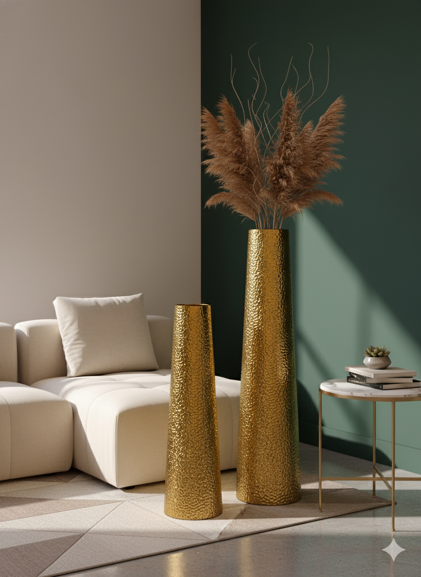 Golden Textured Conical Metal Vase
