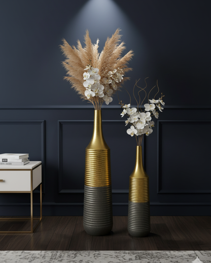 Modern Metallic Gold & Charcoal Ceramic Vase