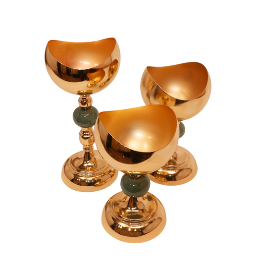 Half-Moon Gold Vase with Jade Accent - Set of 3