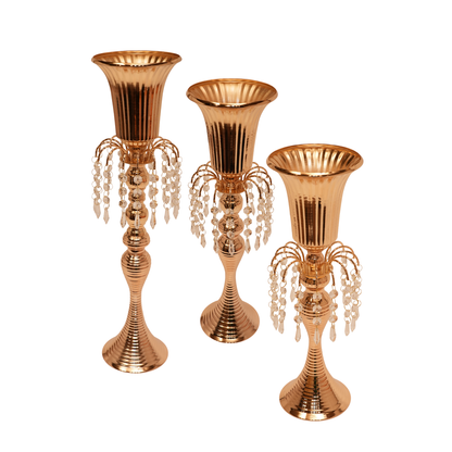 Crystal Charm Trumpet Vase Stand - Set of 3