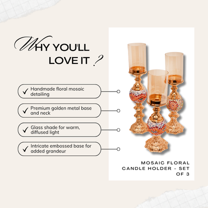 Mosaic Floral Candle Holder - Set of 3