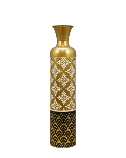 Black & Gold Floral Pattern Metal Vase