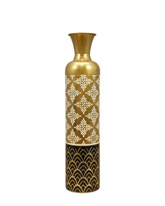 Black & Gold Floral Pattern Metal Vase