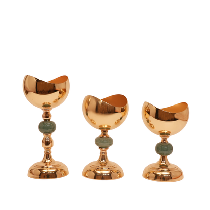 Half-Moon Gold Vase with Jade Accent - Set of 3