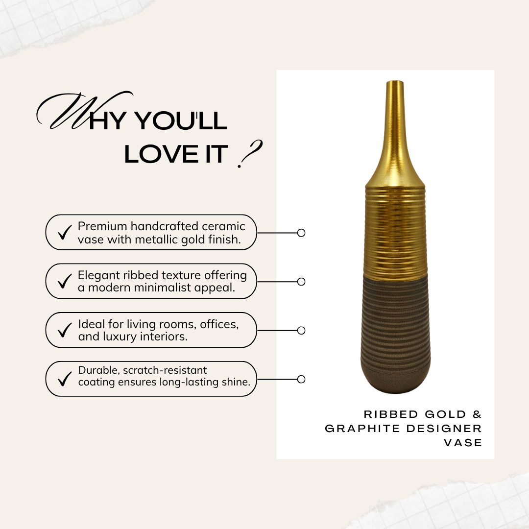 Modern Metallic Gold & Charcoal Ceramic Vase
