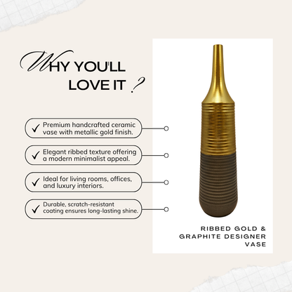 Modern Metallic Gold & Charcoal Ceramic Vase