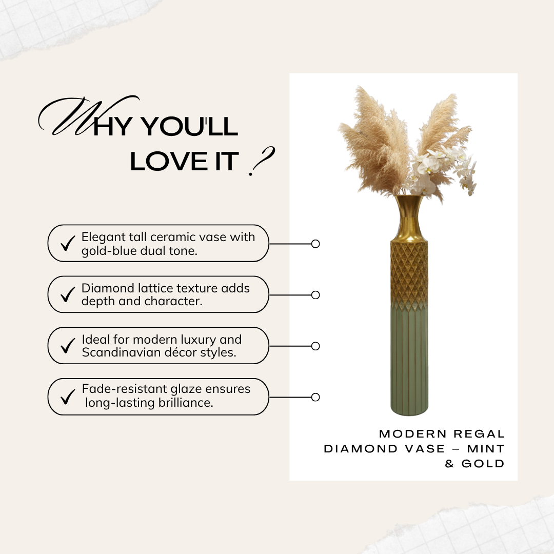 Modern Regal Diamond Vase – Mint & Gold