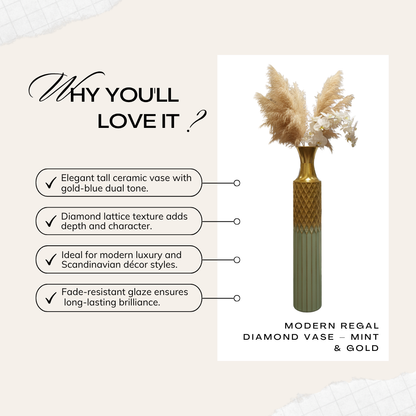 Modern Regal Diamond Vase – Mint & Gold
