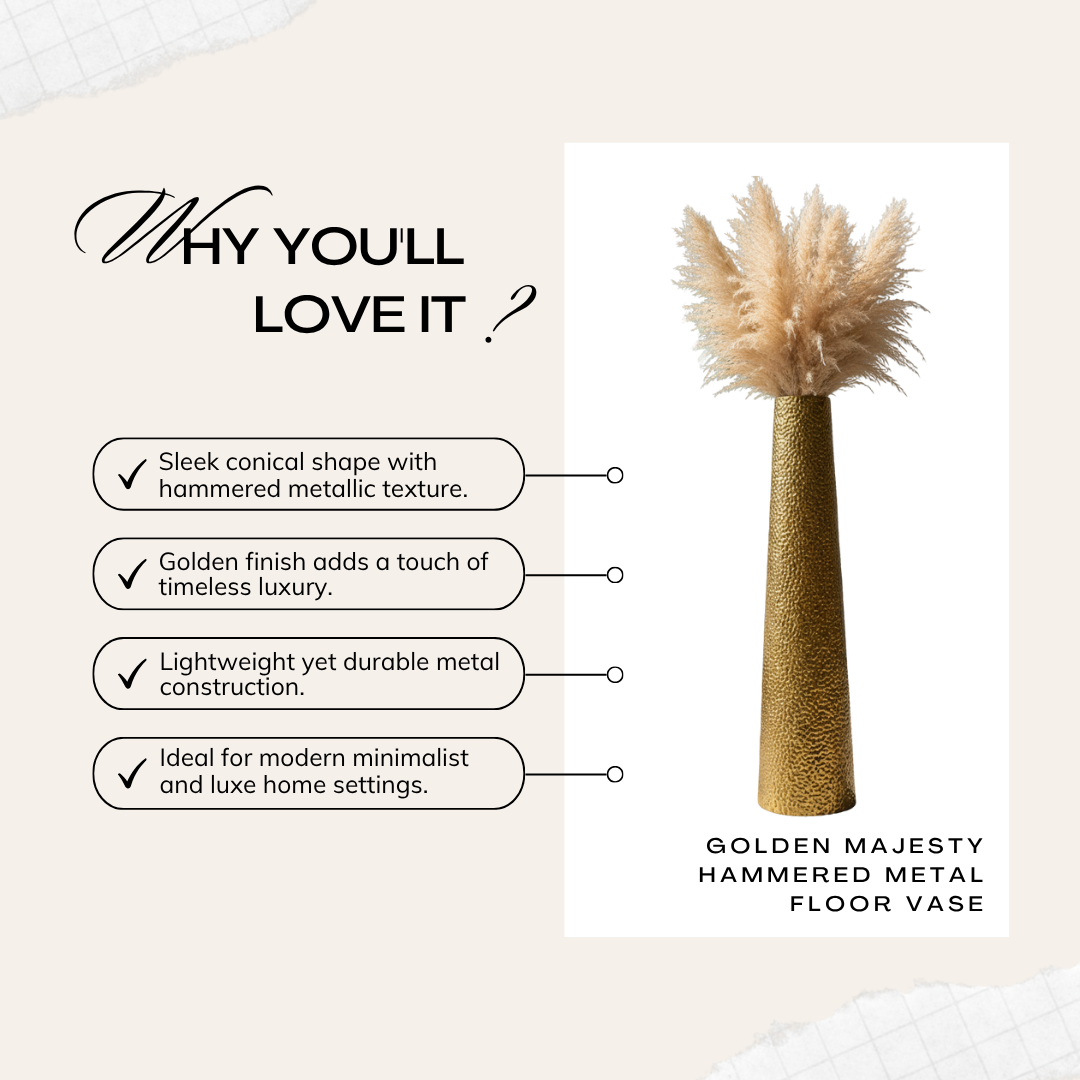 Golden Textured Conical Metal Vase