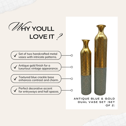 Antique Blue & Gold Dual Vase Set