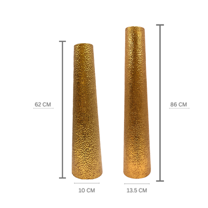 Golden Textured Conical Metal Vase