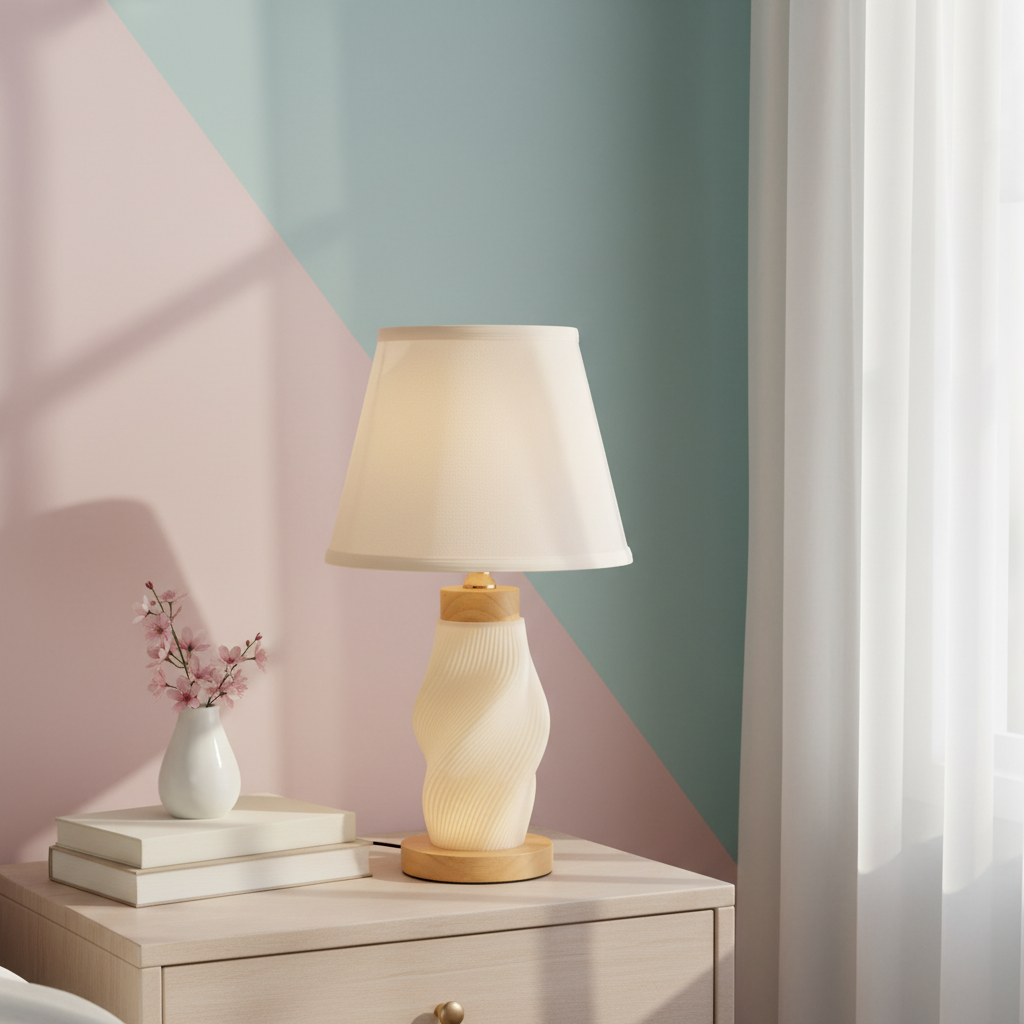 Twisted Glow Lamp with Wooden Base