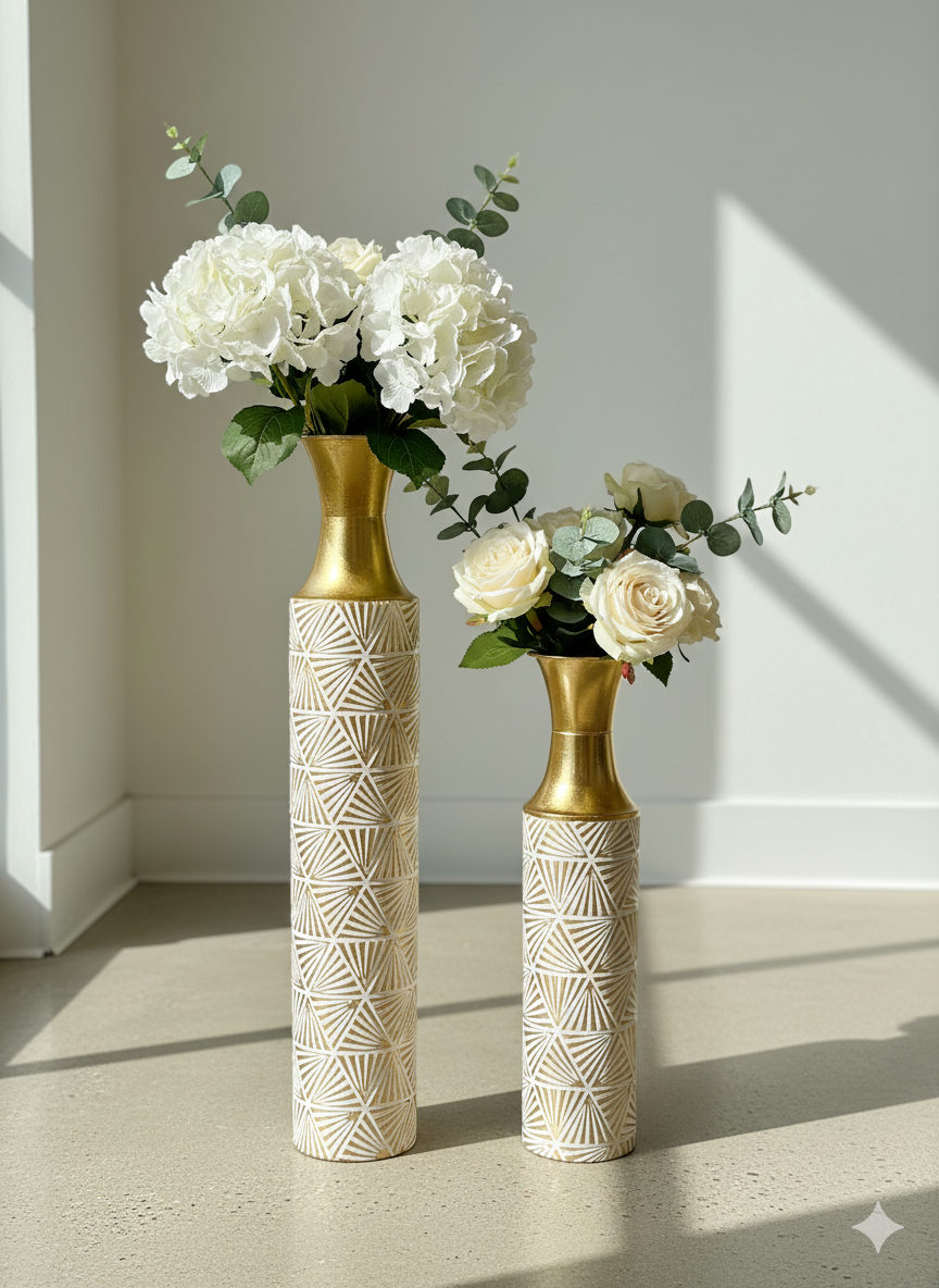 Bronze Geometric Textured Metal Vases