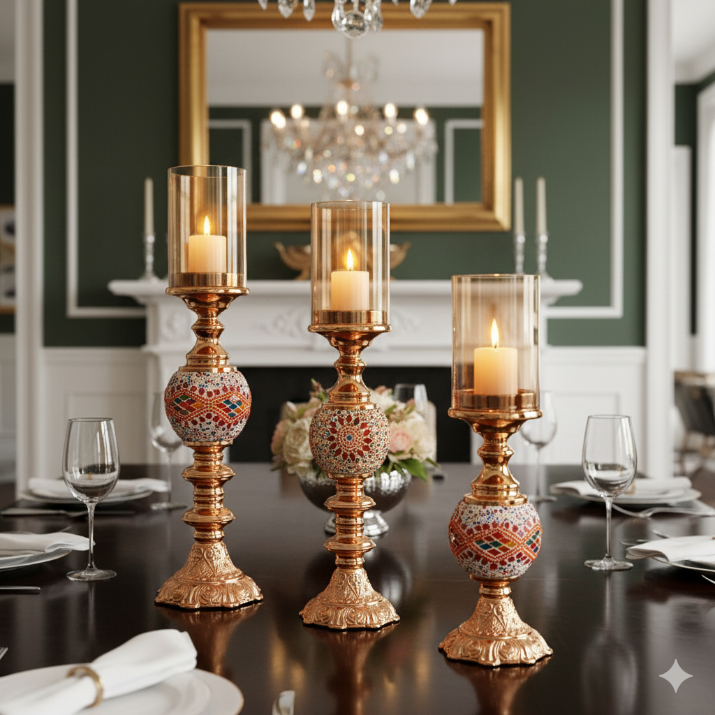 Mosaic Floral Candle Holder - Set of 3