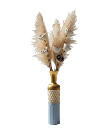 Blue & Gold Diamond-Embossed Metal Floor Vase