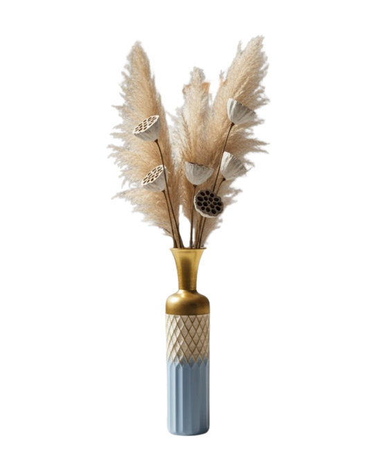 Blue & Gold Diamond-Embossed Metal Floor Vase