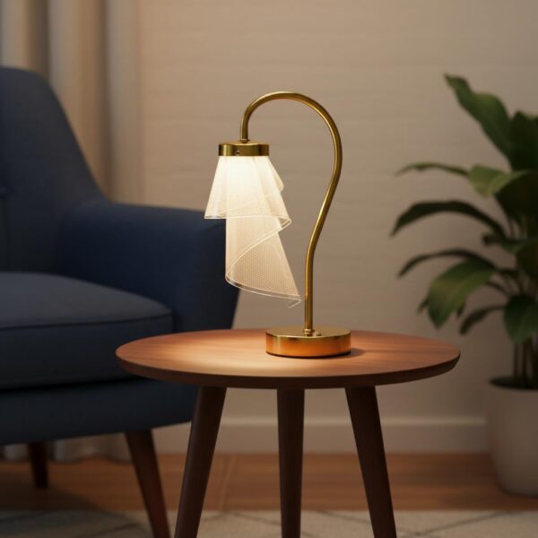 ELARE Arch Gold Desk Lamp with Textured Glass Shade