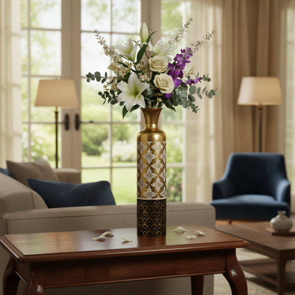 Floral Embossed Metal Vase